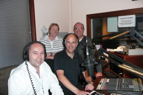 Radio Therapy During the evening request programme: Juli Brown, Chairman of HRB, and Trevor Dean, Head of External Publicity, with presenters Chris Bowden (left) and Andy Lakin