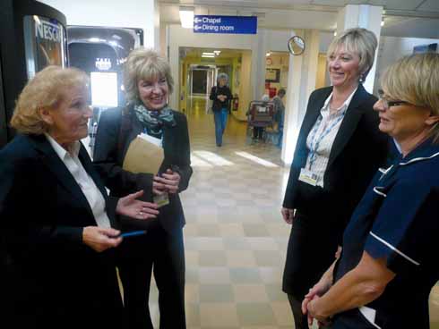 1210edLives1 Jane Stichbury, second left, on one of her walkabouts with, left to right, Joan Pounds (Chair of League of Friends), Alison Ashmore (General Manager of Outpatient Services) and Carol Penfold (Outpatient Services Clinical Leader)