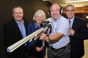 onathan (left) at the launch of the Acoustic Shooting Club with Cathy Cox of Talbot Village Trust, which funded the equipment, Ray Gunning, the DBA volunteer whose brainchild the club is and John Lever, former head of Canford School, which provides free use of its rifle range
