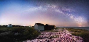 A twenty-second exposure of moonrise under the Milky Way over Broad Ope Crane on the Isle of Portland