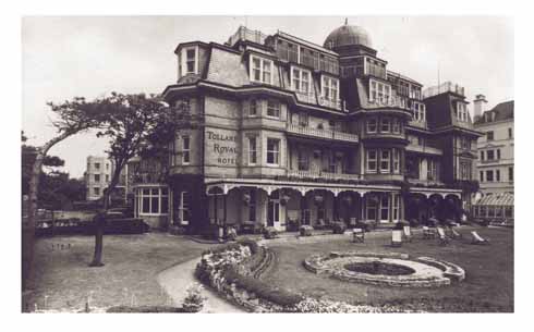 A postcard of the Tollard Royal Hotel, post-1930 when the third and fourth floors and domed solarium were added