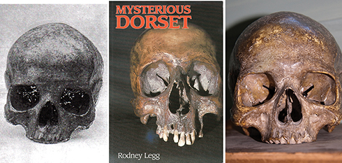 John Symonds Udal’s 1910 picture of the Bettiscombe skull (left), as pictured on Rodney’s book cover (above middle) and Roger's picture of the skull in 2016 (right)