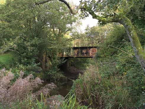 The line from Maiden Newton to Bridport was officially opened in 1857. The iron bridge depicted here crosses the River Hooke close to the dismantled Toller station.