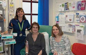 Abi Orchard with chemotherapy patients Helen Walker and Sam Impey (right)