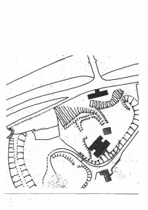 David Durkin's Survey Map of Sturminster Catle and other items of archaeological interest, with a more detailed image of the h-shaped 'castle' building itself shown below it