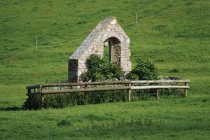 The reconstructed remains of St German's (or Germain's) Church at Winterborne Farringdon